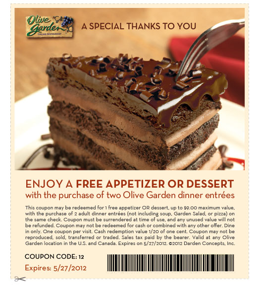 Free Appetizer Or Dessert At Olive Garden Freebies2deals
