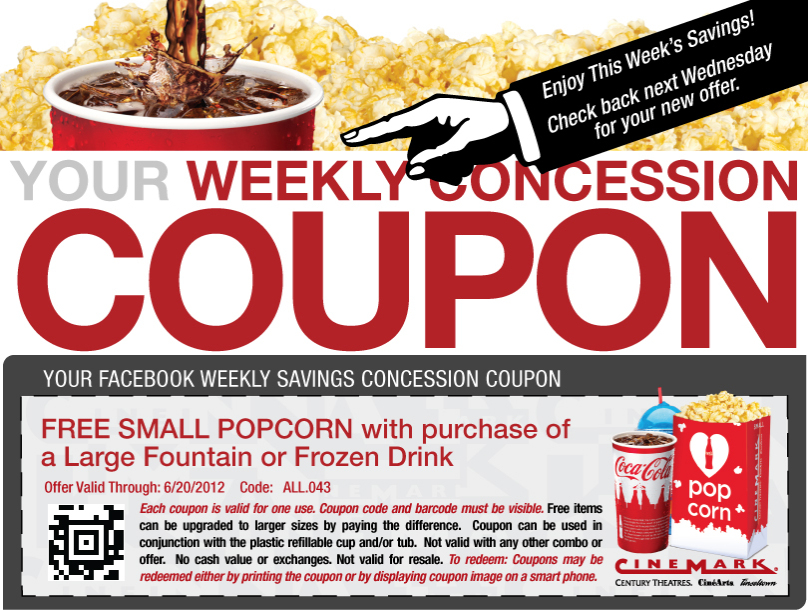 Cinemark Theaters FREE Small Popcorn With Purchase of Large Drink