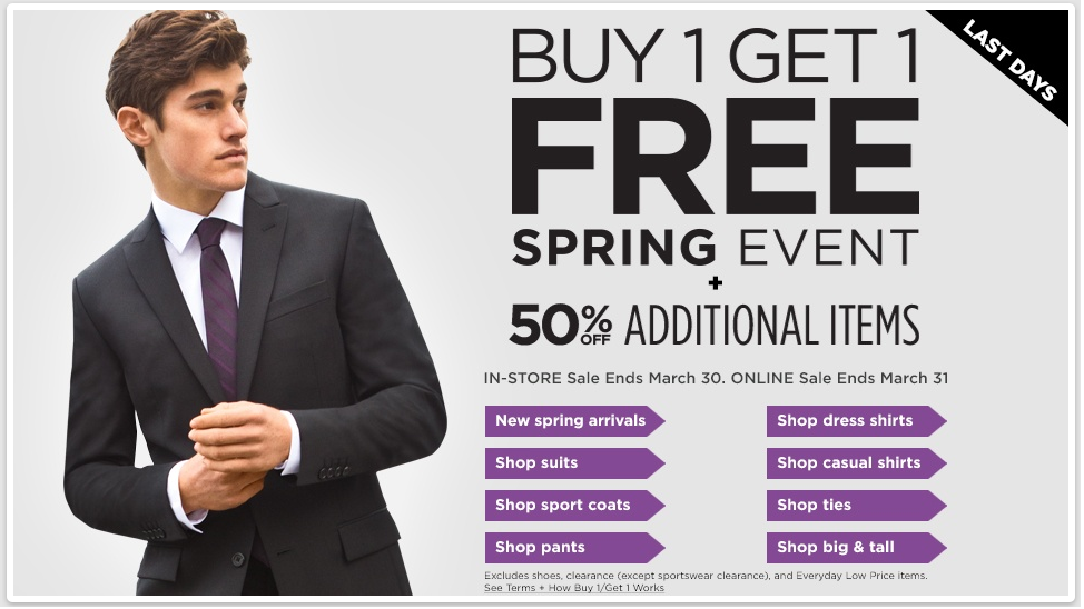 Men's Wearhouse: Buy One Get One FREE Spring Event ...