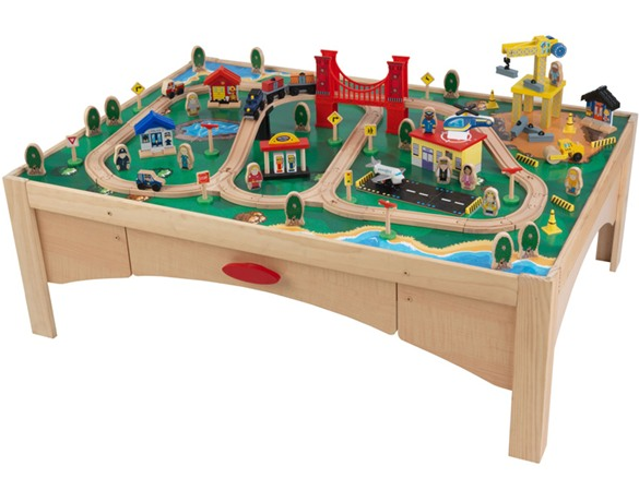 wooden train table with storage