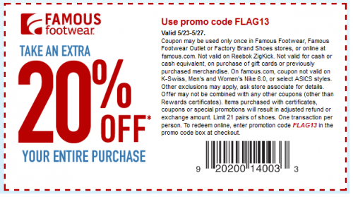 20% off Your Entire Famous Footwear Purchase Coupon! - Freebies2Deals