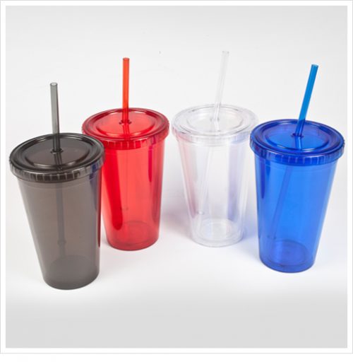 Travel Cups w/ Lids & Straws in Red, Black, Blue & Clear Only 8.00