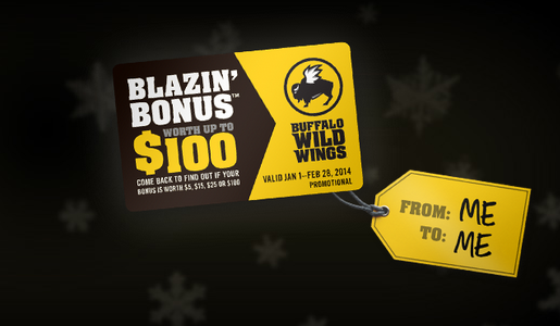 Buffalo Wild Wings Blazin Bonus 25 In Gift Cards Get A Free Card Valued At 5 15 Or Even 100