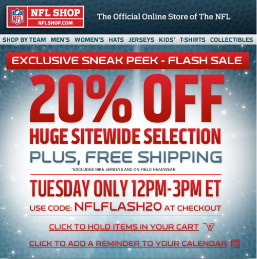 NFL Shop Flash Sale Enjoy 20 Off A Huge Sitewide Selection! FREE