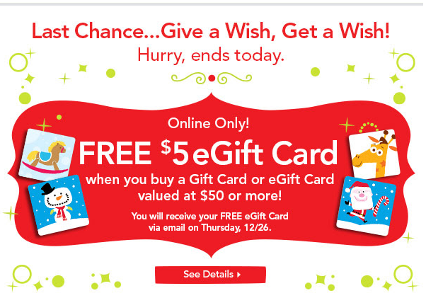 Toys R Us: Get a FREE $5 eGift Card When You Purchase A $50 Toys R Us