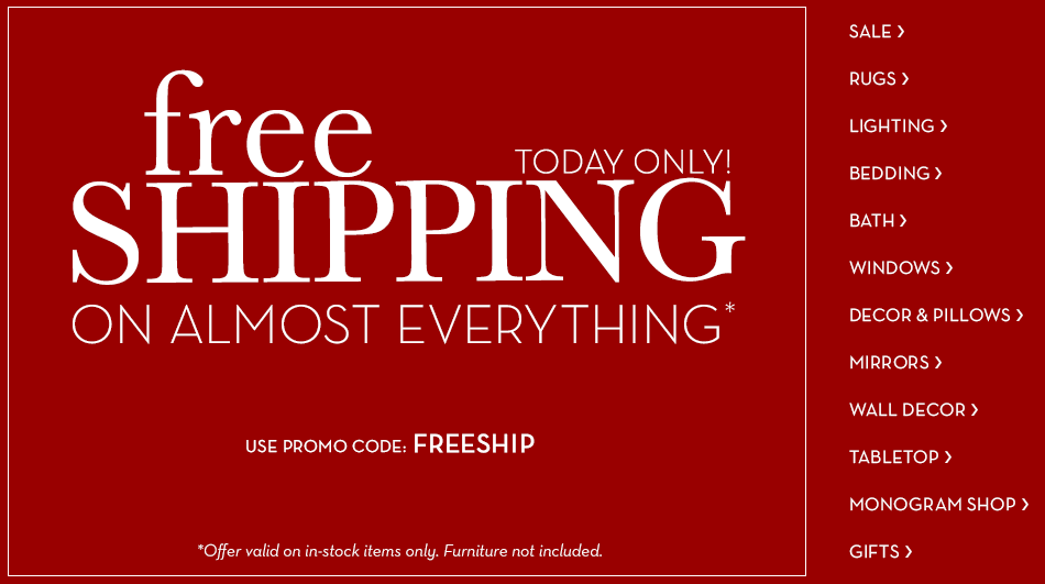 Free Shipping At All Pottery Barn Sites Today Only Feb 17th