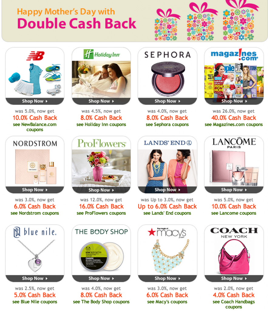 mothers day cash back from ebates