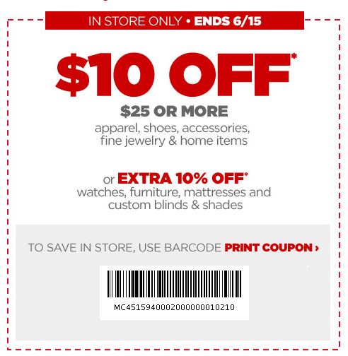 JCPenney: $10 Off Purchase Of $25 In-Store Coupon ...