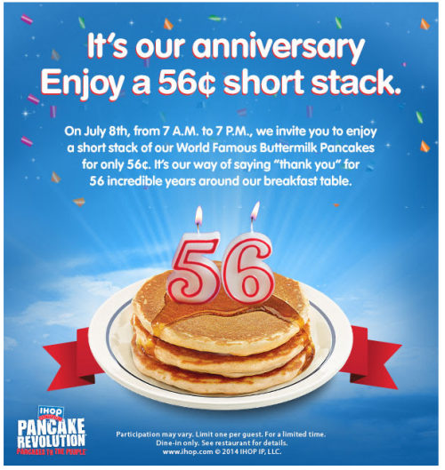 IHOP Anniversary Celebration! Get A Short Stack For Only 0.56 Today
