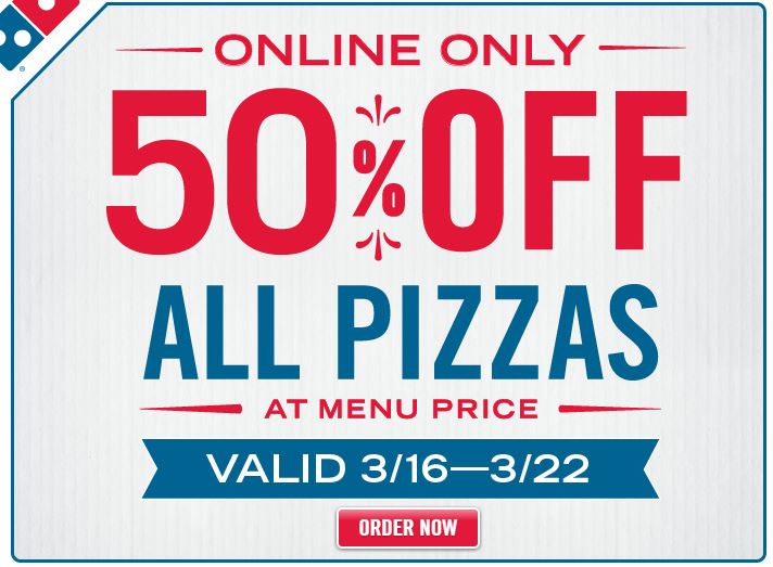 Dominos 50 Off Any Pizza Order! Plus, FREE Delivery Through