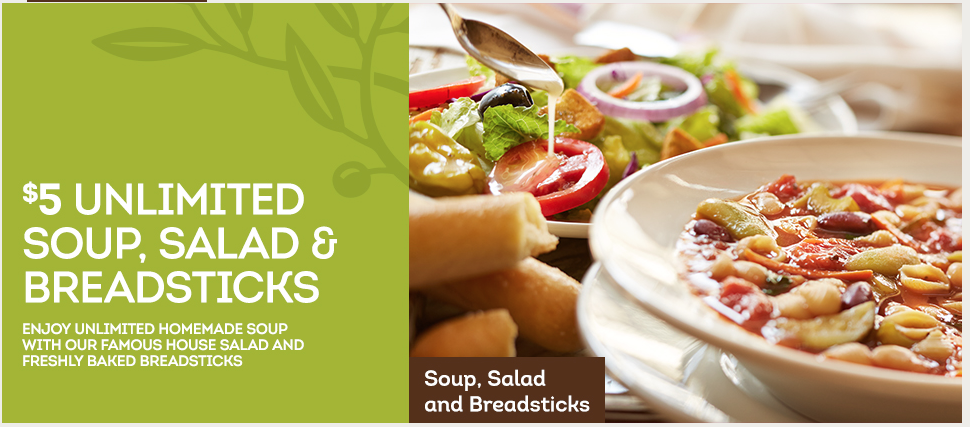 5 00 Unlimited Soup Salad Breadsticks Lunch At Olive Garden