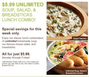 5 99 Unlimited Classic Lunch Combo At Olive Garden Includes