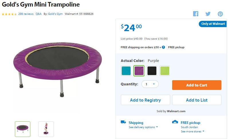 Walmart Gold S Gym Mini Trampoline Only 24 00 Reg 40