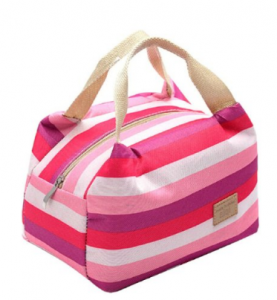 striped lunch tote