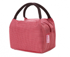 red striped lunch tote