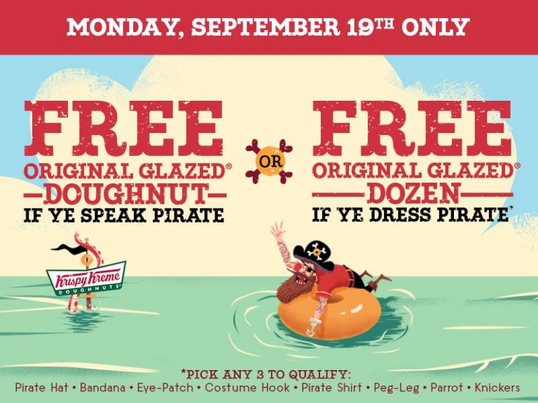 FREE Krispy Kreme Donuts on Monday for Talk Like a Pirate Day
