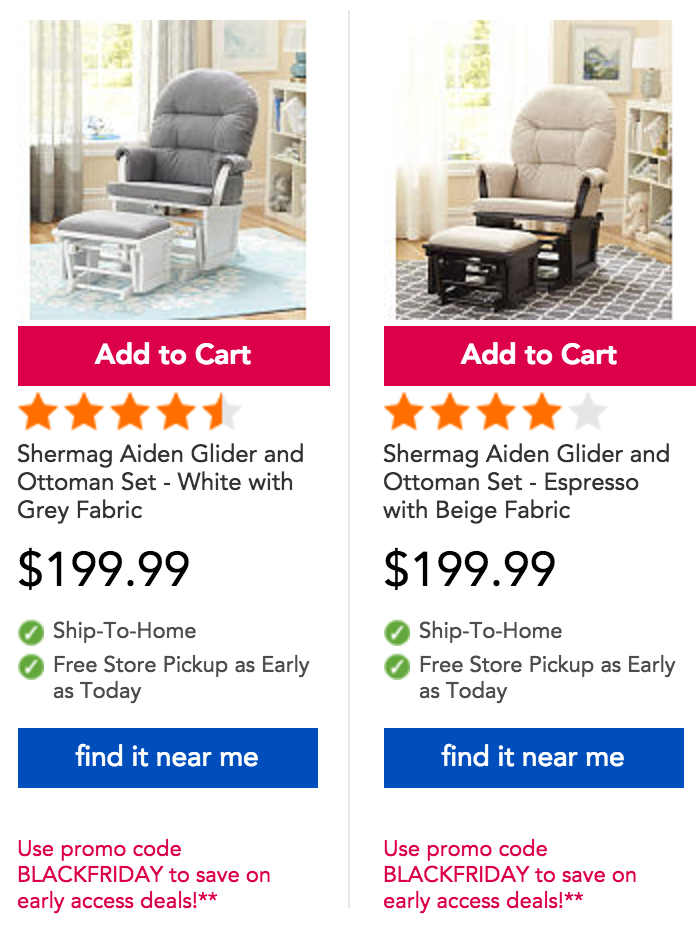 shermag aiden glider and ottoman set