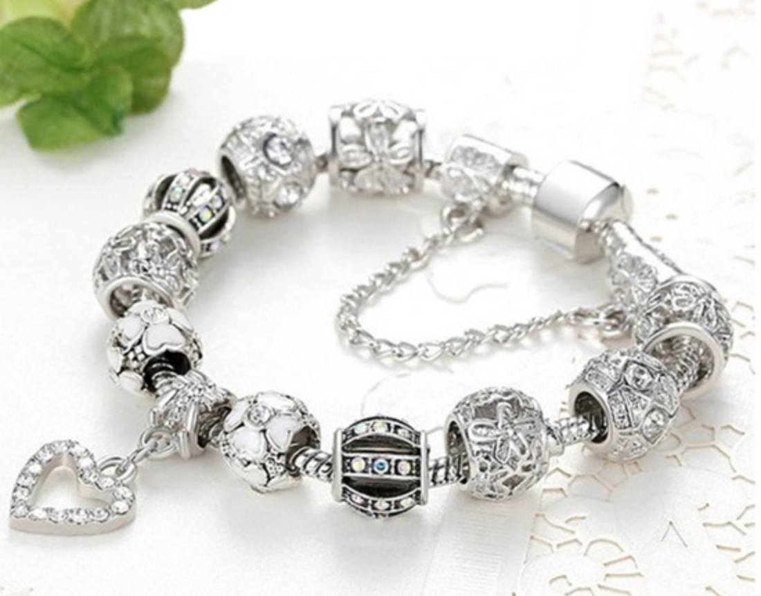 18k White Gold Plated Swarovski Elements Crystal Heart Charm Bracelet Just ...