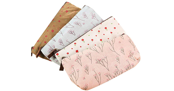 Cute Floral Flower Canvas Zipper Pencil Cases or Makeup Bags - Set of 4 ...