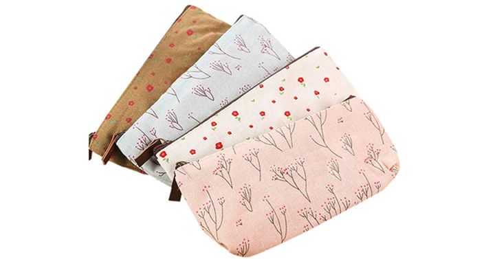 Cute Floral Flower Canvas Zipper Pencil Cases or Makeup Bags – Set of 4 – Just $6.99!