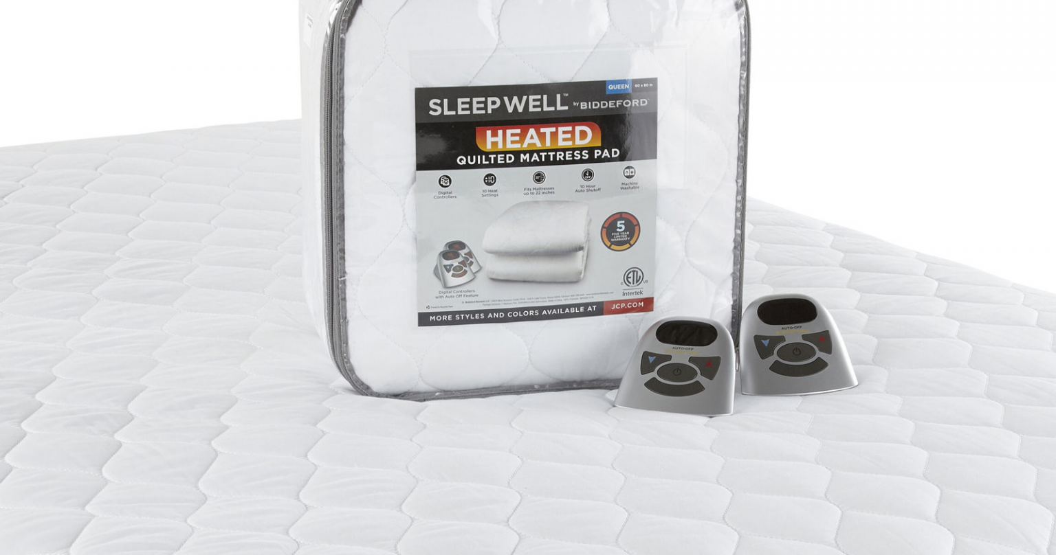 biddeford heated mattress pad showing e