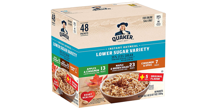 Quaker Instant Oatmeal, Lower Sugar, 4 Flavor Variety Pack, Individual ...